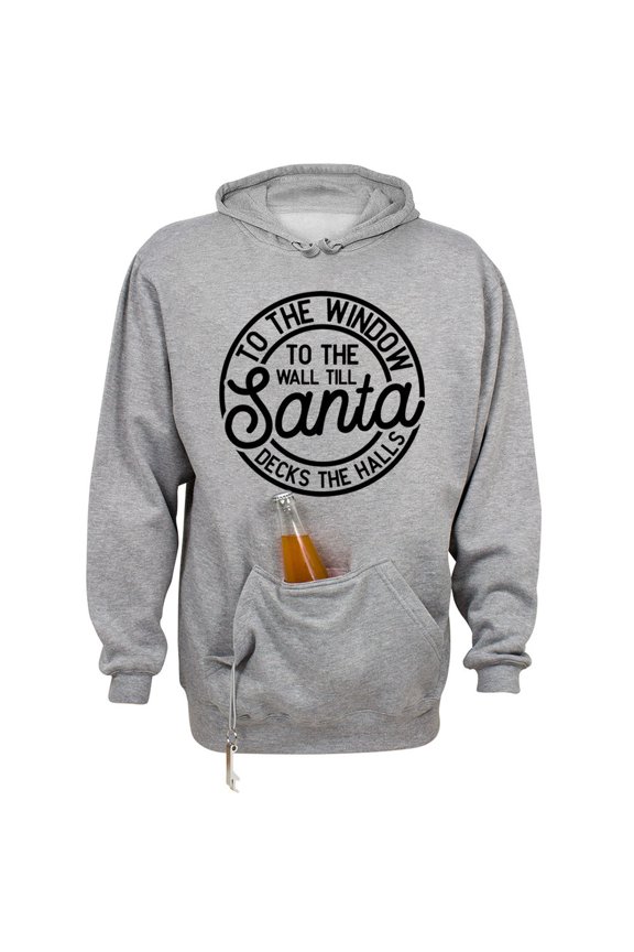 Santa Decks the Halls Beer Holder Tailgate Hoodie Sweatshirt Unisex Large Oxford