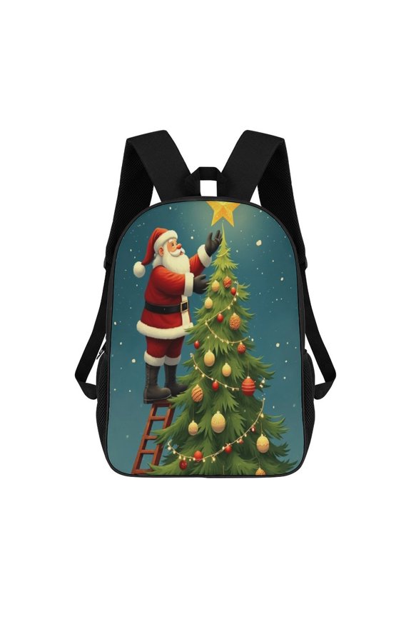 Santa Decorating Christmas Tree 17in Backpack 3D Print Student Large Capacity