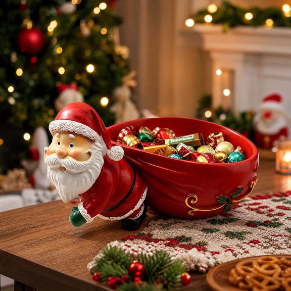 Santa Decorative Serving Tray, multipurpose tabletop platter for snacks, candles and seasonal displays, for kitchen, dining table, coffee table, parties and home decor
