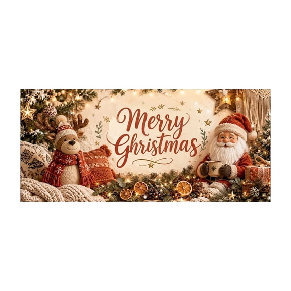 Santa & Deer Bear Cocoa Christmas Garage Door Cover - 13.1 x 5.9 FT Holiday Garage Banner Outdoor Christmas Decor D