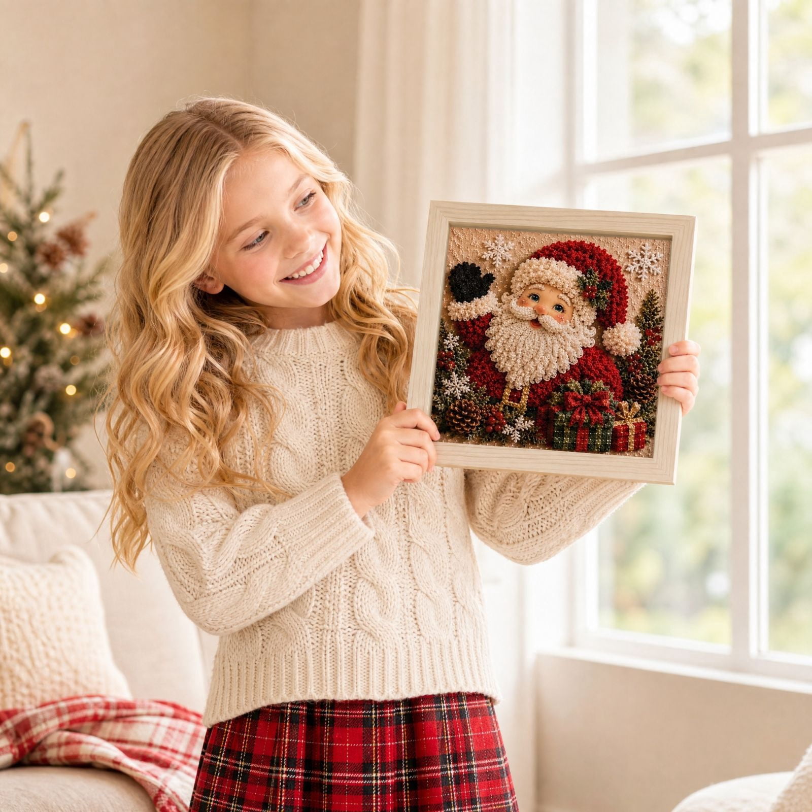 Santa Design Punch Needle Frame with Pre-Printed Cloth, Hobby Art Set ...