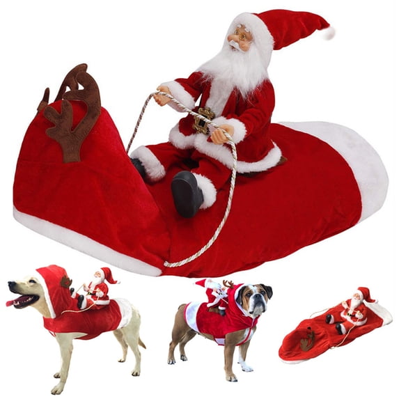 Santa Dog Costume, Christmas Pet Clothes Santa Claus Riding, Pet Cosplay Costumes Party Dressing up, Dogs Cats Outfit for Small Medium Large Dogs Snowman