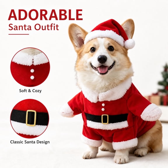 Santa Dog Costume, Red Santa Claus Suit With Matching Santa Hat, Dog Costumes For Small Dogs, Dog Christmas Costume For Christmas Holiday Party And Halloween Dress‑Up Events