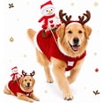 thumbnail image 1 of Santa Dog Costume, Santa Rider Pet Christmas Costume, Christmas Pet Outfit Cozy Holiday Party Wear with Reindeer Hood Design, Style-A, S, 1 of 7