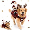 thumbnail image 1 of Santa Dog Costume, Santa Rider Pet Christmas Costume, Christmas Pet Outfit Cozy Holiday Party Wear with Reindeer Hood Design, Style-B, XXL, 1 of 7