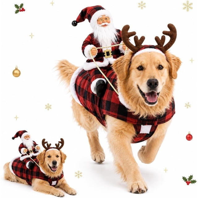 Santa Riding Poster Design Santa Dog Costume, Santa Rider Pet Christmas Costume, Christmas Pet ...