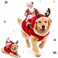 thumbnail image 1 of Santa Dog Costume, Santa Rider Pet Christmas Costume, Christmas Pet Outfit Cozy Holiday Party Wear with Reindeer Hood Design, Style-C, XXL, 1 of 7