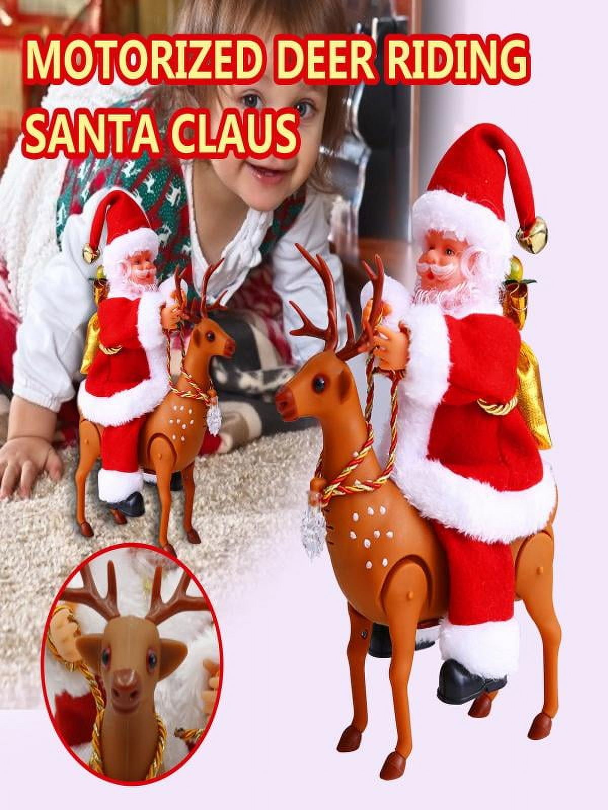 Santa Doll on Reindeer, Cute & Fun Red Plastic Santa Toys, Electric Creative Santa Statue Stylish & Chic Musical Santa,Gift for Kids.