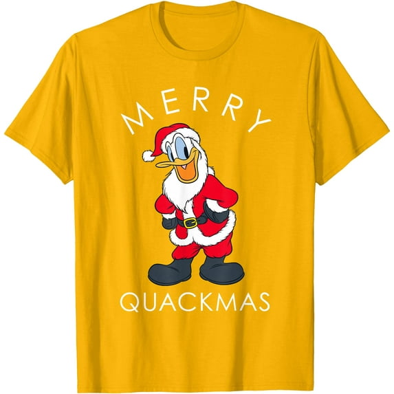 Santa Donald Duck Merry Quackmas Holiday Christmas DTG Print Unisex T-Shirt,Gold Color,Size YXL