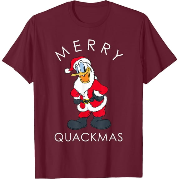 Santa Donald Duck Merry Quackmas Holiday Christmas DTG Print Unisex T-Shirt,Maroon Color,Size XL