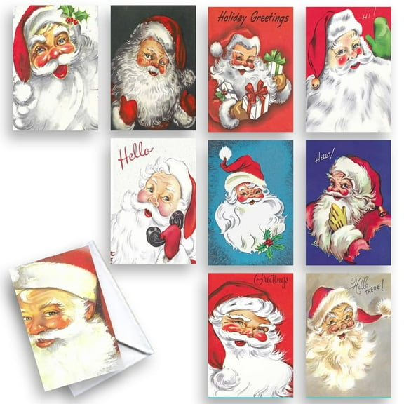 Santa Drawings Collection Christmas Note Greeting Cards | 20 Pack Assortment Bulk Variety Set (4x6)