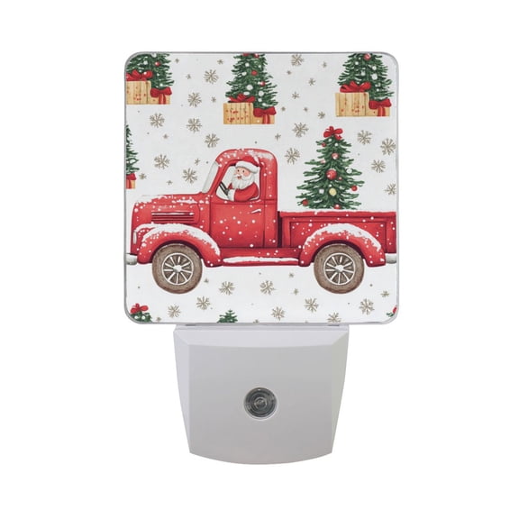 Santa Driving Car with Christmas Trees Snow LED Night Light with Smart Sensor Plug Into Wall Dusk to Dawn 2 packs