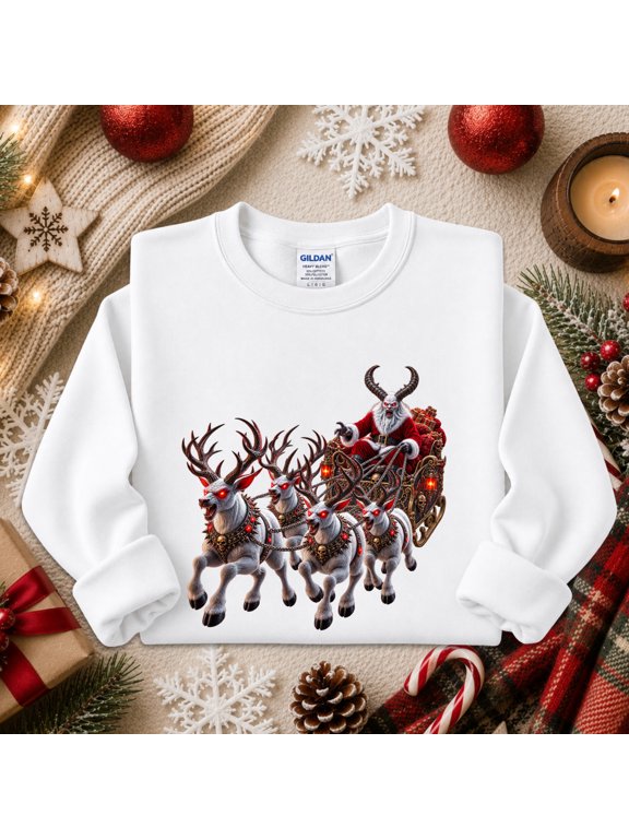 Santa Evil Reindeer Horror Scary Christmas Crewneck Graphic Sweatshirt