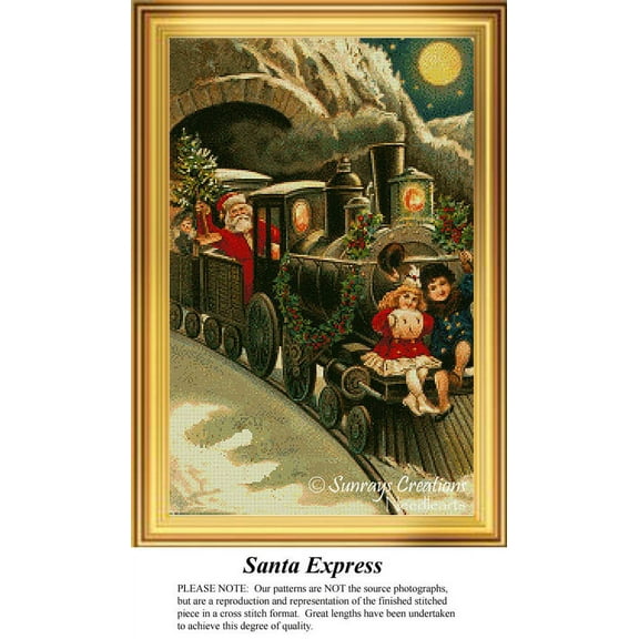 Santa Express, Nostalgic Christmas Cross Stitch Pattern (Pattern Only, You Provide the Floss and Fabric)