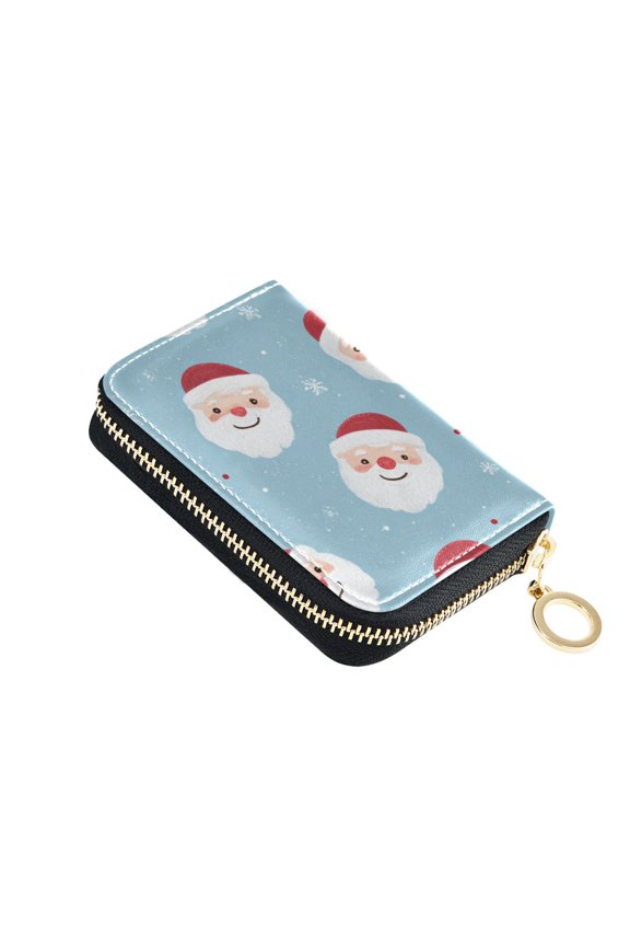 Santa Face Christmas Cheerful Women's Credit Card Holder PU Leather Zipper Wallet RFID Blocking