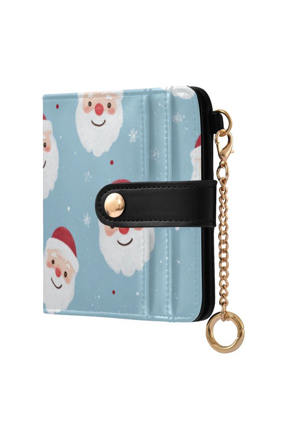 Santa Face Christmas Cheerful Women's Wallet PU Leather Card Cases RFID Blocking Purse Billfold with Key Ring