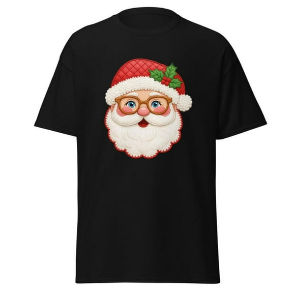 Santa Face Tee T Shirt Graphic Tops Cute Glasses Vintage Holiday Design Short Sleeve Round Neck Black S-5XL