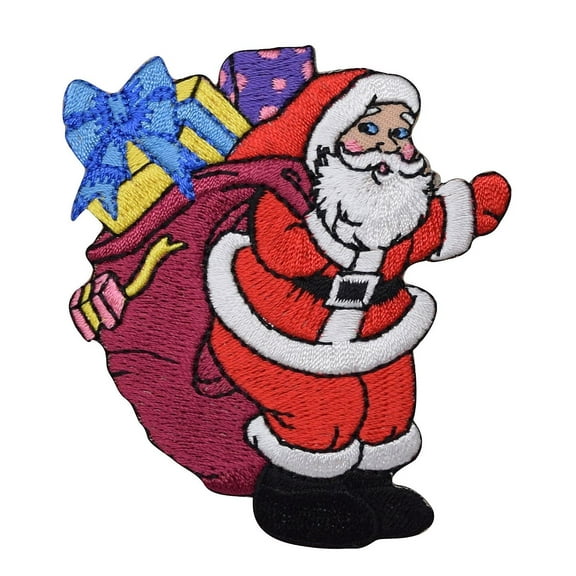 Santa - Facing Right - Gift Bag/Presents - Christmas - Iron on Embroidered Patch