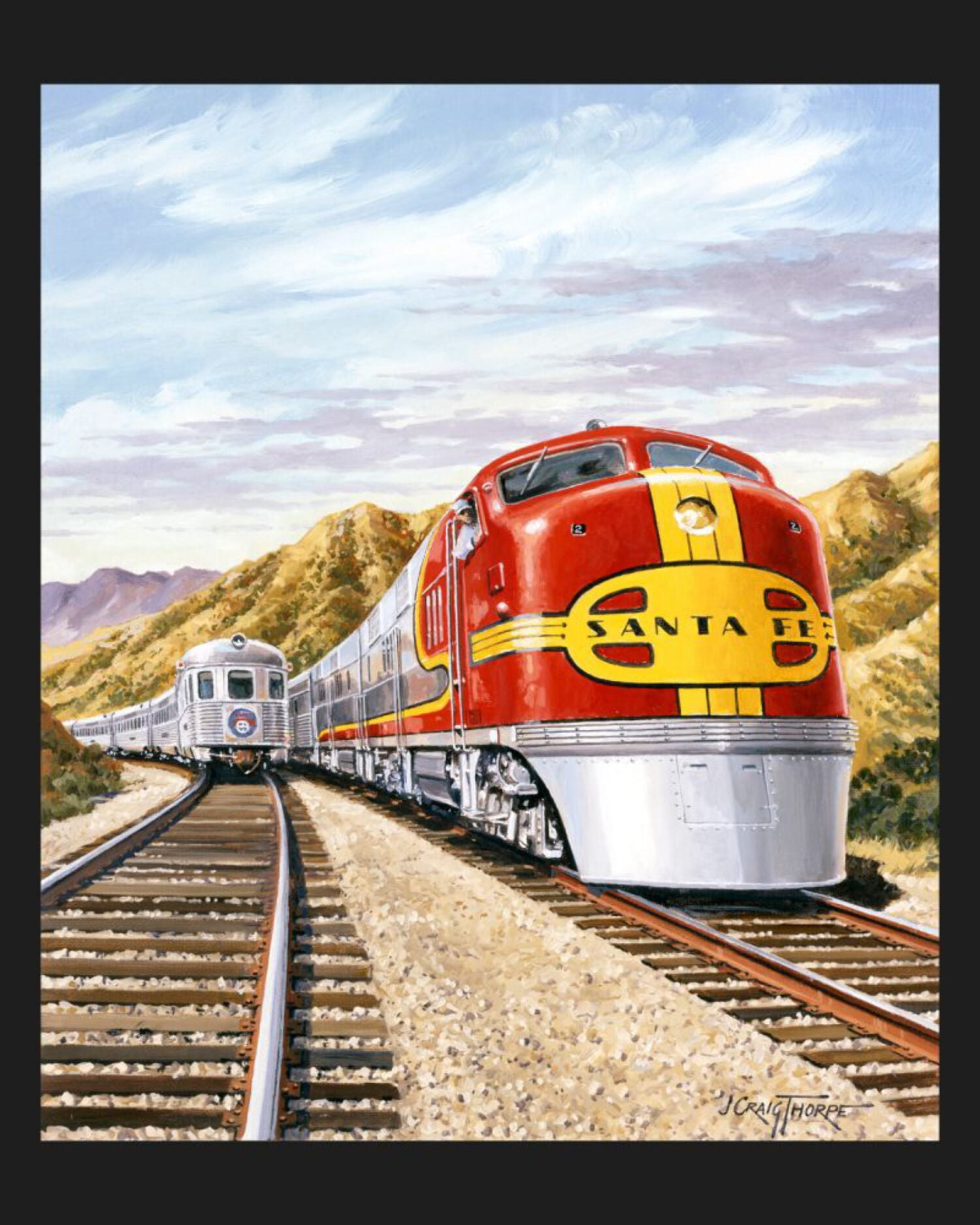 Santa Fe Chief Train Panel Cotton Fabric