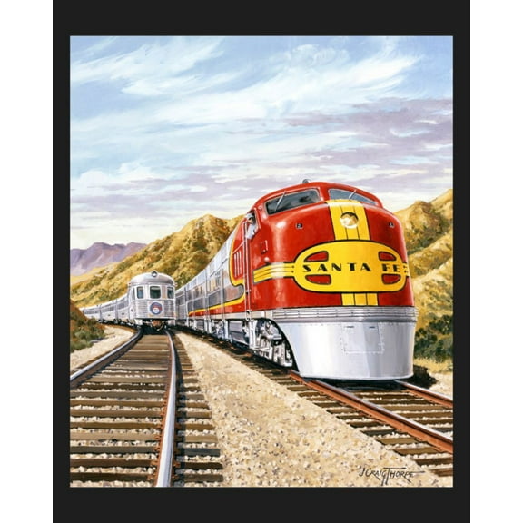 Santa Fe Chief Train Panel Cotton Fabric