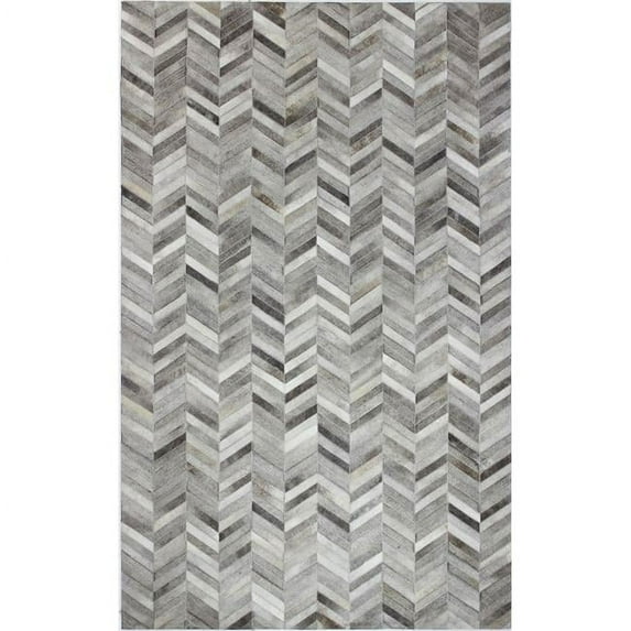 Santa Fe Collection Chevron Contemporary Leather Hand Stitched Area Rug, Grey - 8 x 10 ft.