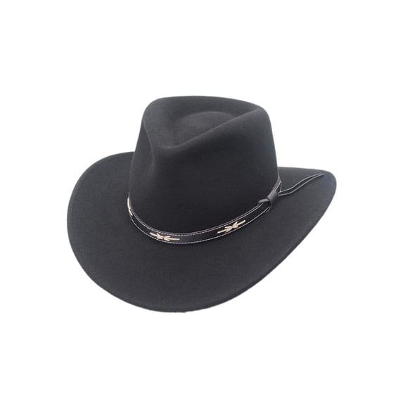 Santa Fe Crushable Wool Felt Outback Western Style Cowboy Hat by Silver Canyon, Black