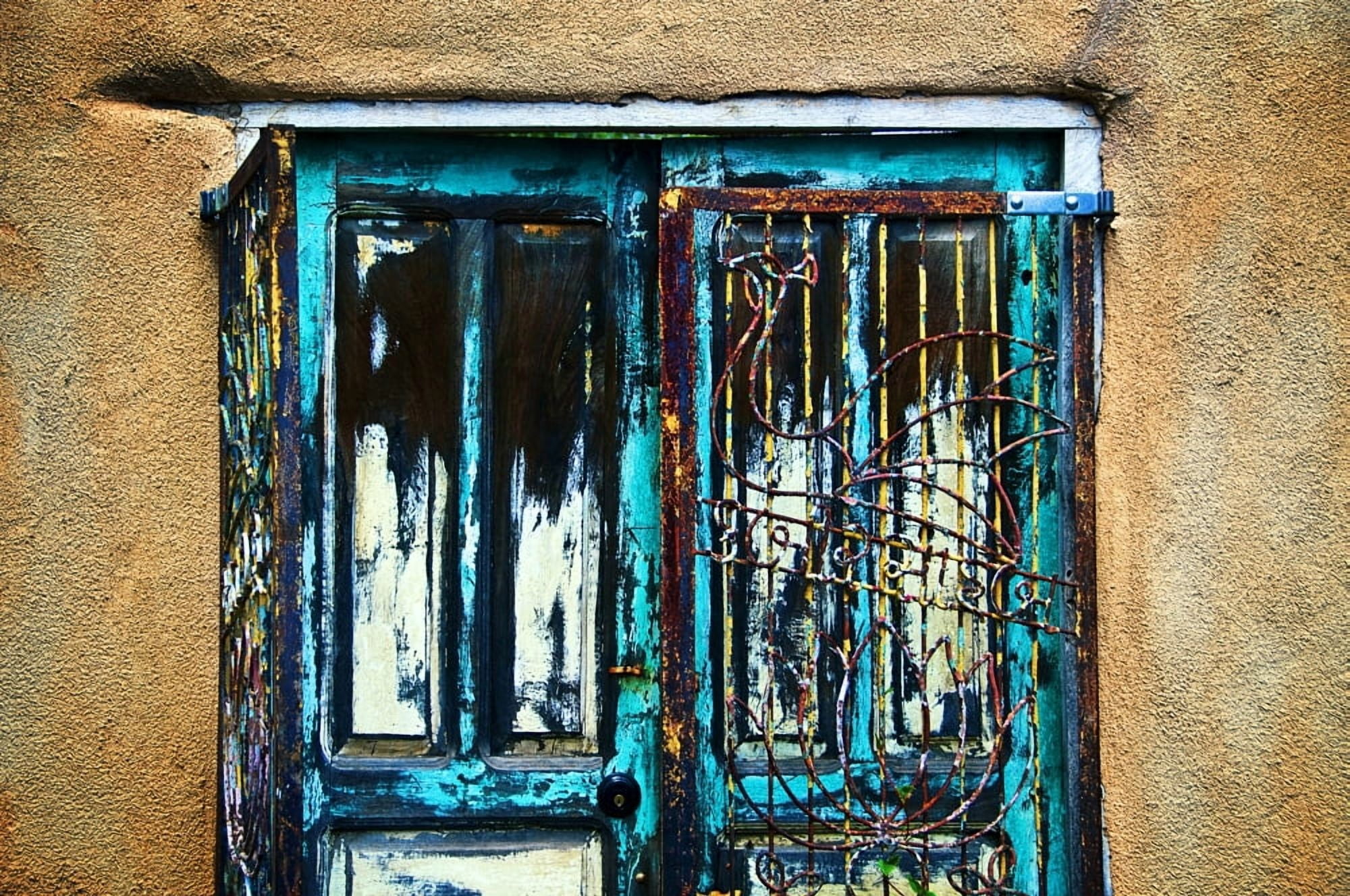 Santa Fe Doors New Mexico Details Of Colorful Door And Iron Gate Canvas Art - Ray Laskowitz Design Pics (17 x 11)