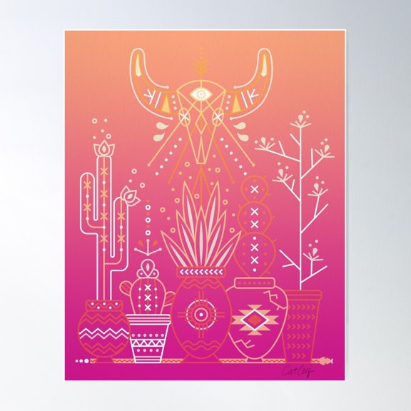 Santa Fe Garden – Pink Sunset Poster Wall Art, Modern Wall Decor For Living Room Bedroom, 16x24 UNFRAMED