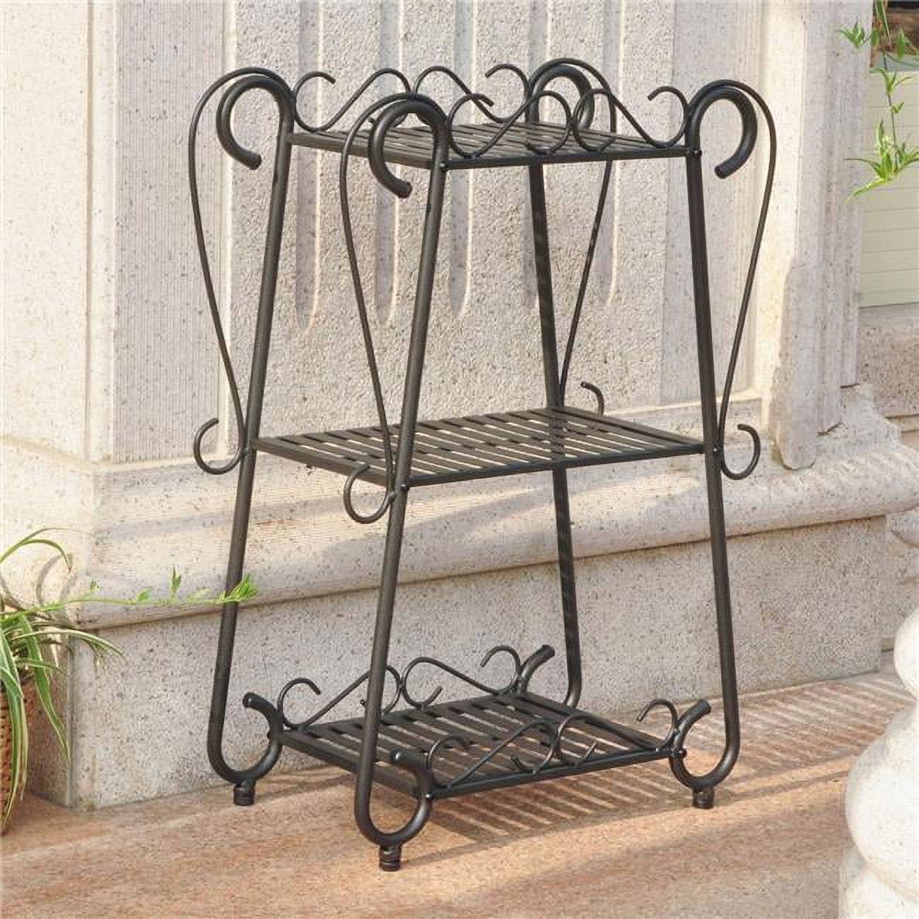 Santa Fe Antique Black Iron Nailhead 3-Tier Plant Stand