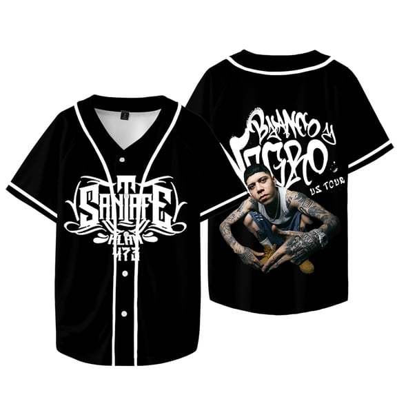 Santa Fe Klan 473 Jersey Blanco y Negro Tour Merch Baseball Jacket Women Men Fashion Casual HipHop Short Sleeve Tee