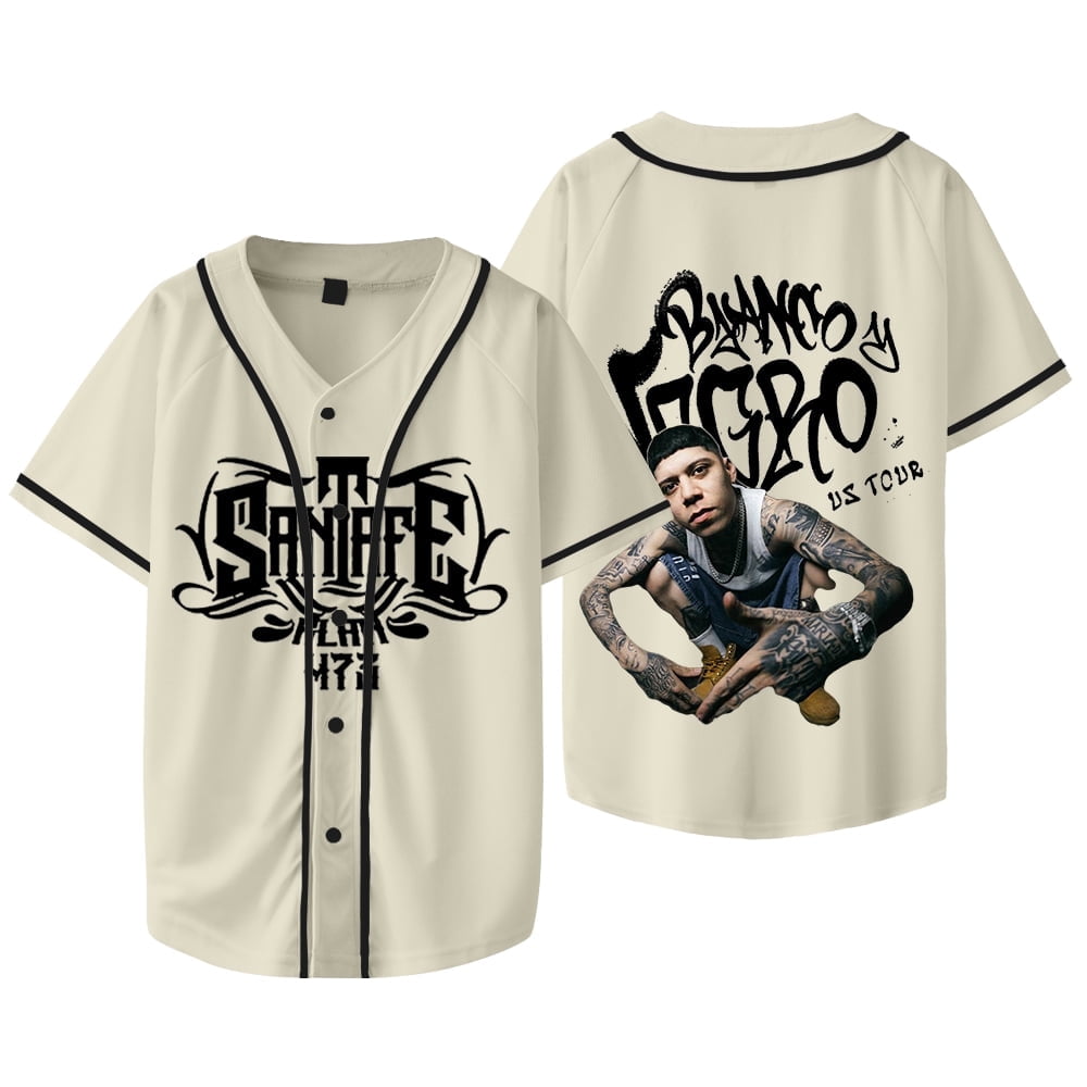 Santa Fe Klan 473 Jersey Blanco y Negro Tour Merch Baseball Jacket Women Men Fashion Casual HipHop Short Sleeve Tee