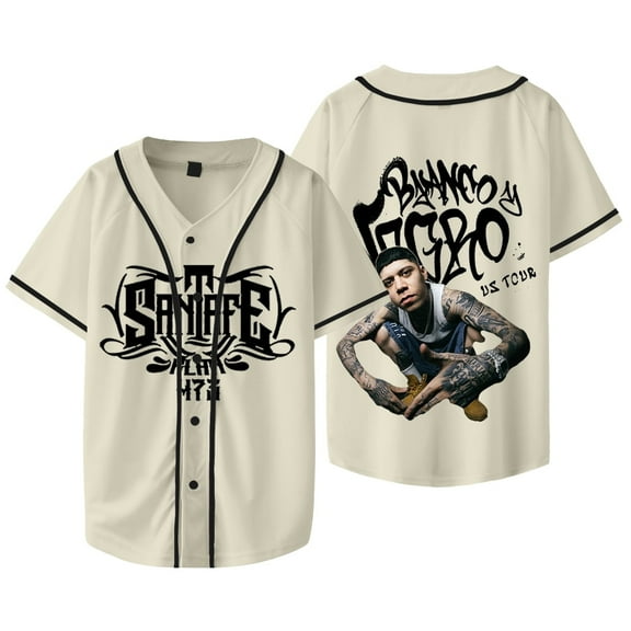 Santa Fe Klan 473 Jersey Blanco y Negro Tour Merch Baseball Jacket Women Men Fashion Casual HipHop Short Sleeve Tee