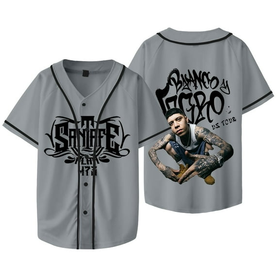 Santa Fe Klan 473 Jersey Blanco y Negro Tour Merch Baseball Jacket Women Men Fashion Casual HipHop Short Sleeve Tee