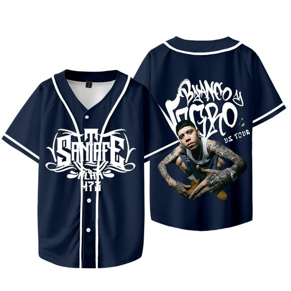 Santa Fe Klan 473 Jersey Blanco y Negro Tour Merch Baseball Jacket Women Men Fashion Casual HipHop Short Sleeve Tee