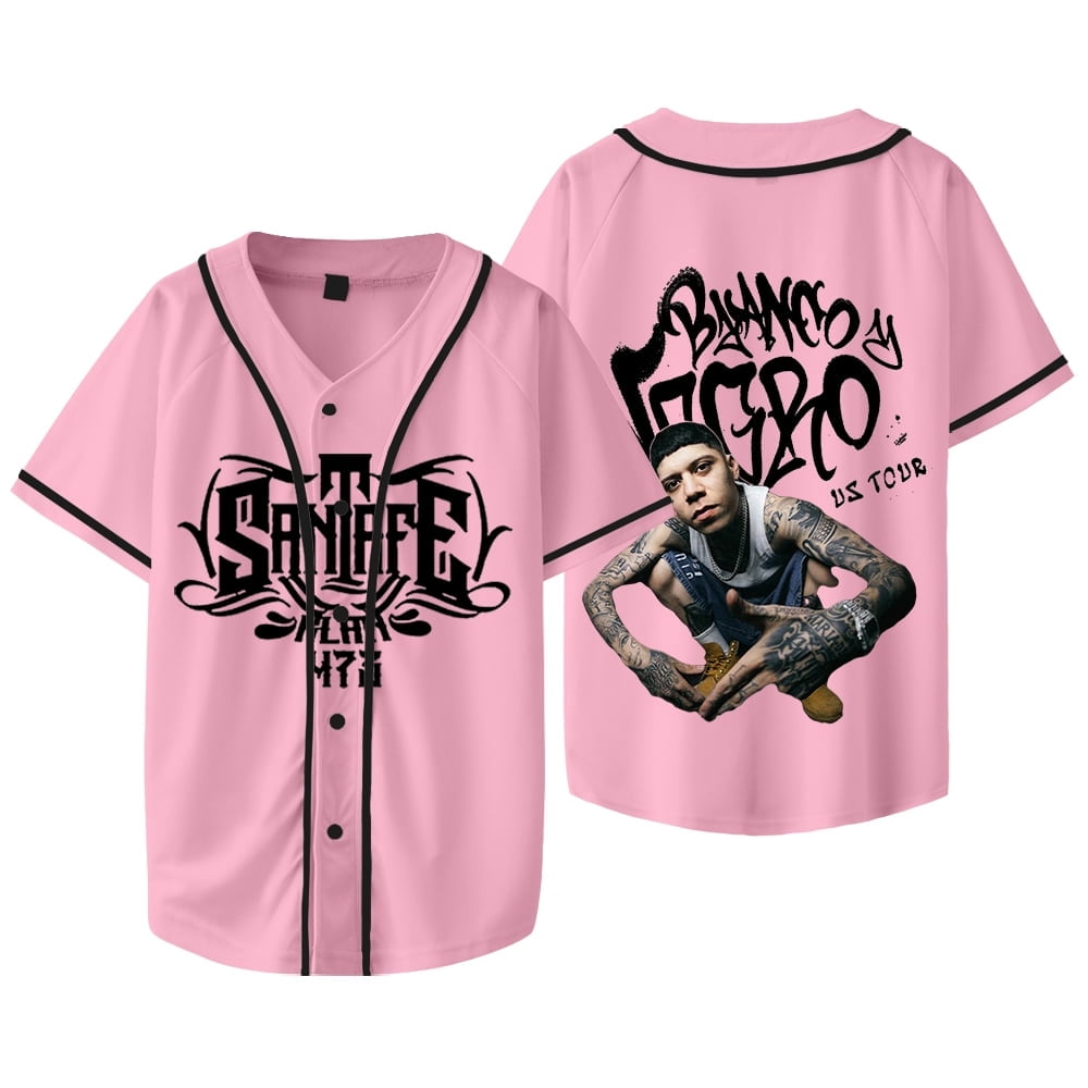 Santa Fe Klan 473 Jersey Blanco y Negro Tour Merch Baseball Jacket Women Men Fashion Casual HipHop Short Sleeve Tee