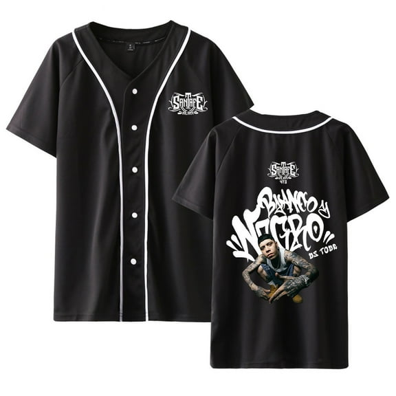 Santa Fe Klan Jersey Blanco y Negro US Tour Unisex Casual Short Sleeve Shirt Baseball Jersey