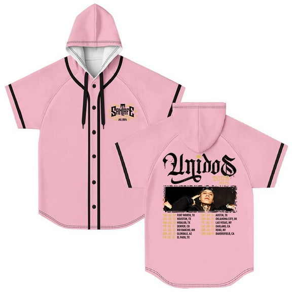 Santa Fe Klan Unidos Tour 2025 Merch Hooded Baseball Jersey Short Sleeve Shirt Women Men Crewneck Casual Tee