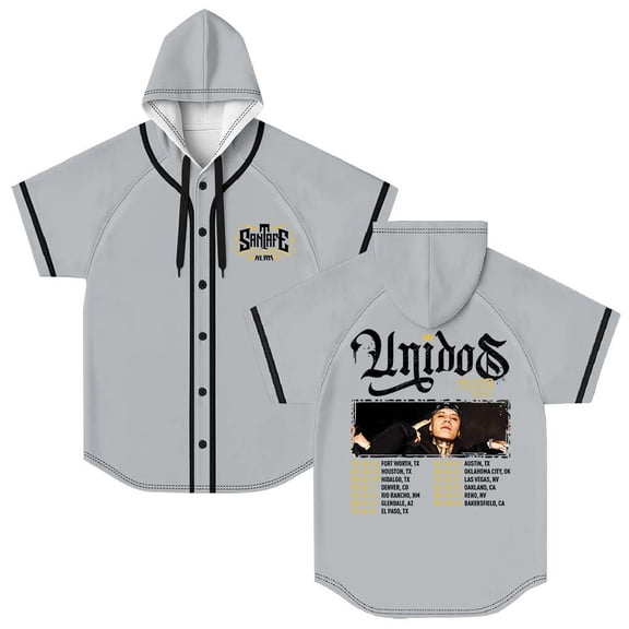 Santa Fe Klan Unidos Tour 2025 Merch Hooded Baseball Jersey Short Sleeve Shirt Women Men Crewneck Casual Tee