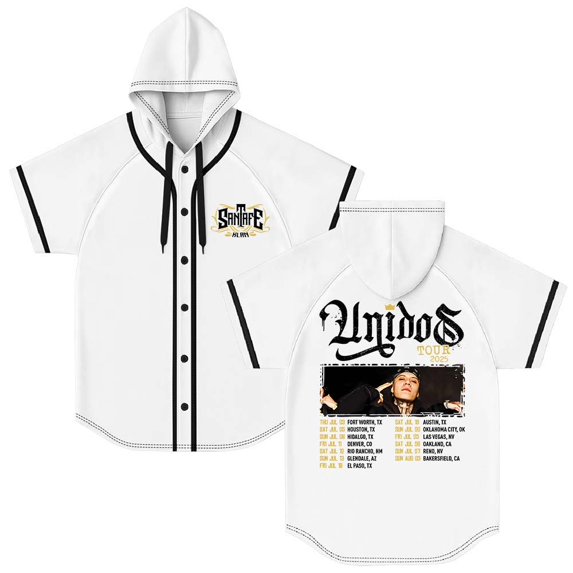 Santa Fe Klan Unidos Tour 2025 Merch Hooded Baseball Jersey Short Sleeve Shirt Women Men Crewneck Casual Tee