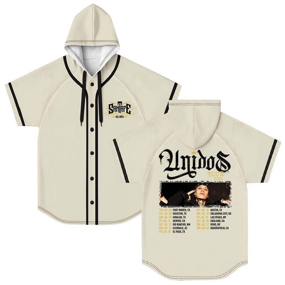 Santa Fe Klan Unidos Tour 2025 Merch Hooded Baseball Jersey Short Sleeve Shirt Women Men Crewneck Casual Tee