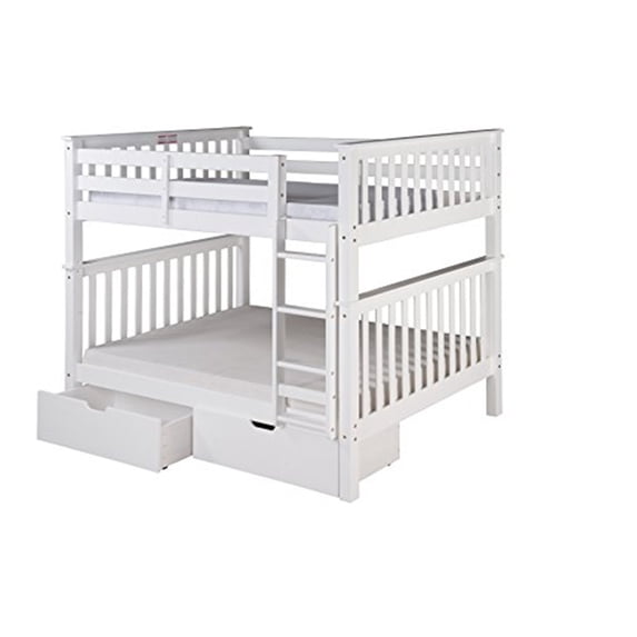 Santa Fe Mission Tall Bunk Bed Full over Full with Under Bed Drawers - White