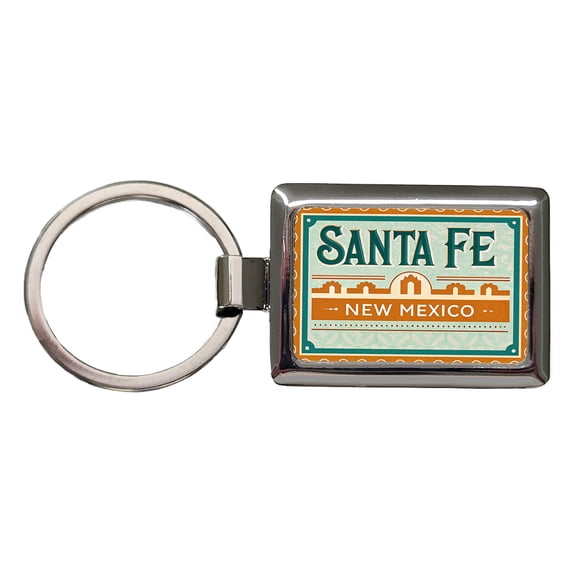 Santa Fe NM New Mexico Travel Vacation Stamp Metal Rectangle Keychain