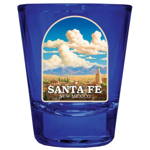 Santa Fe New Mexico Design A Souvenir Full Color 2 oz Round Shot Glass Blue