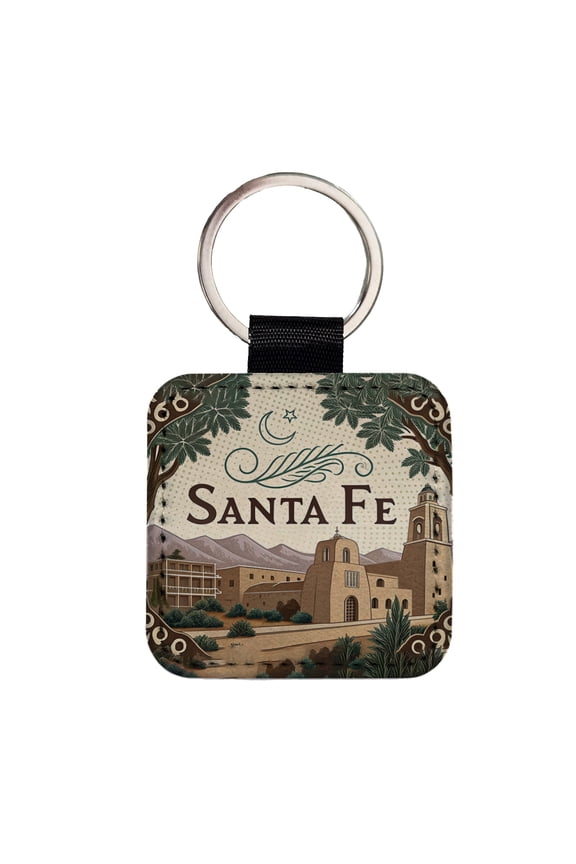 Santa Fe, New Mexico NM Travel City State Stamp Faux Leather Square Keychain