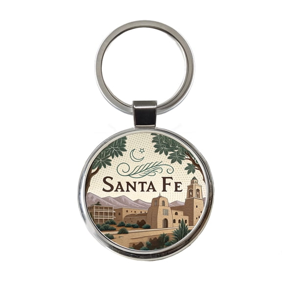 Santa Fe, New Mexico NM Travel City State Stamp Metal Round Keychain
