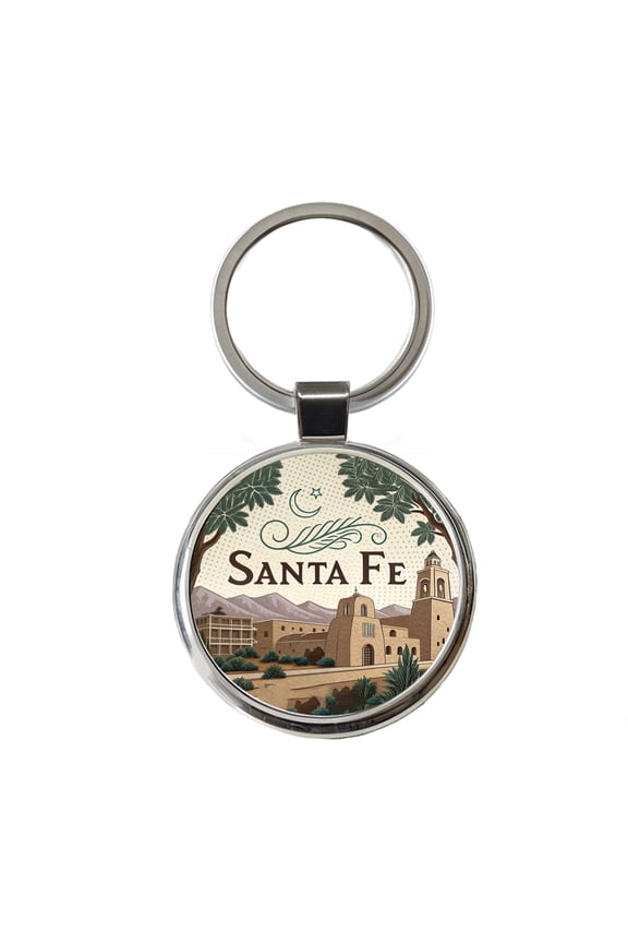 Santa Fe, New Mexico NM Travel City State Stamp Metal Round Keychain