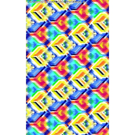 Santa Fe Star Printed Chiffon Ethnics Sheer Boho Print Dress Fabric (ROYAL/RED/YELLOW, ByYard)