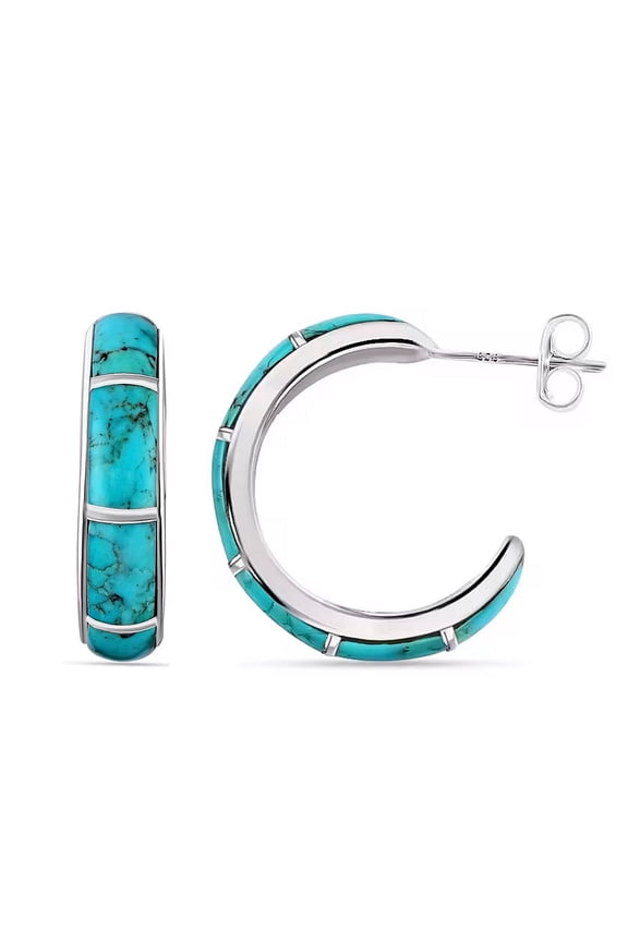 Turquoise Jewelry for Women Western Earrings in 925 Sterling Silver Dangle Boho Summer Half Hoop Earrings Anniversary Birthday Christmas Gifts