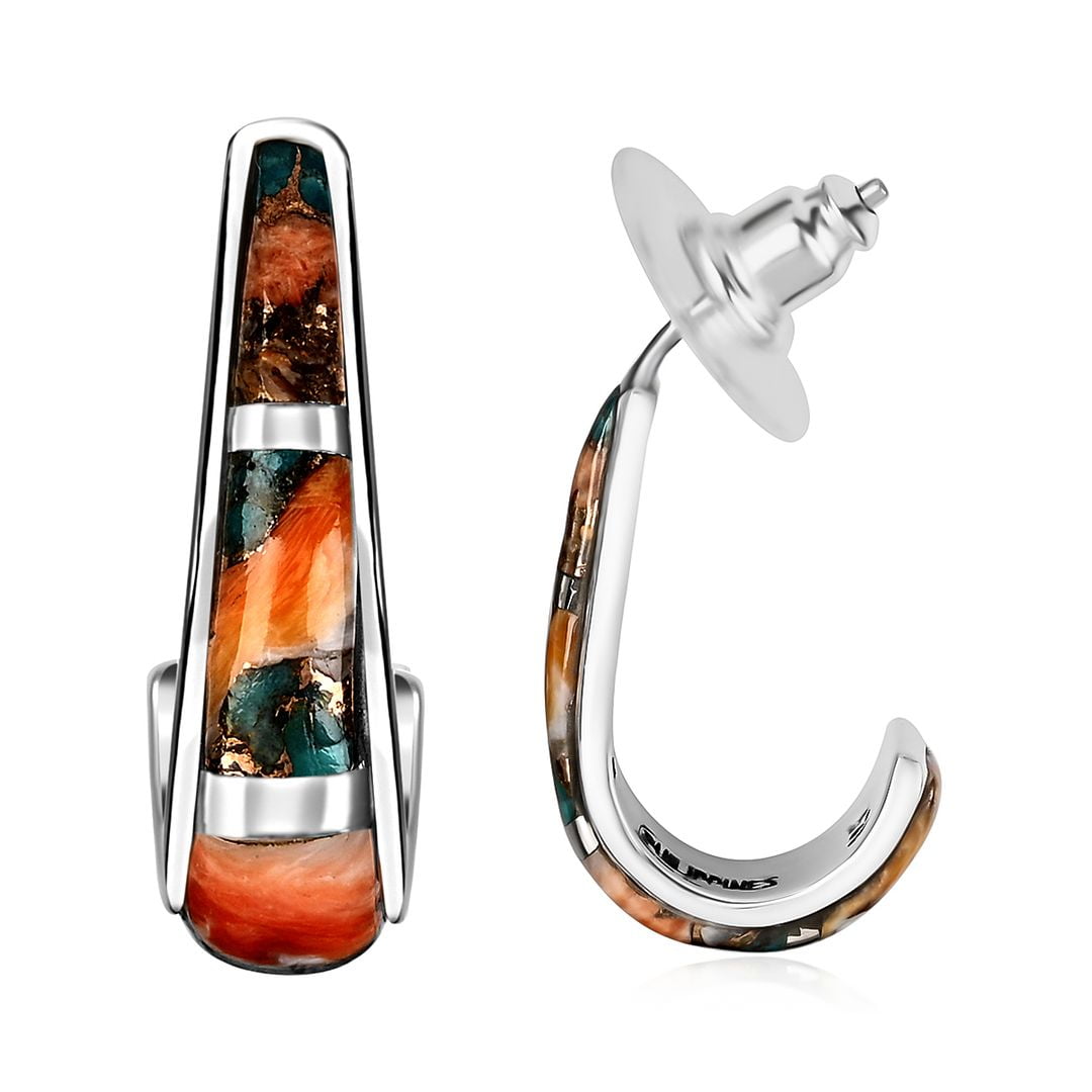 Santa Fe Style Multicolor Turquoise J-Hoop Earrings for Women 925 Sterling Silver Boho Western Jewelry  Boho Western Birthday Gifts for Women