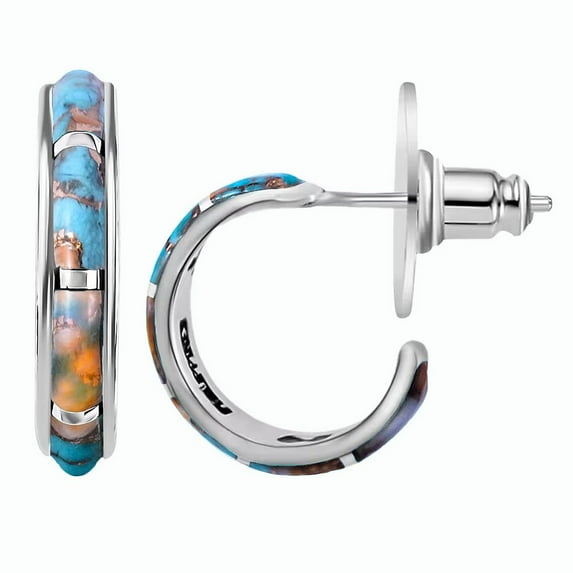 Santa Fe Style Multicolor Turquoise J-Hoop Earrings for Women 925 Sterling Silver Boho Western Jewelry  Boho Western Birthday Christmas Gifts for Women